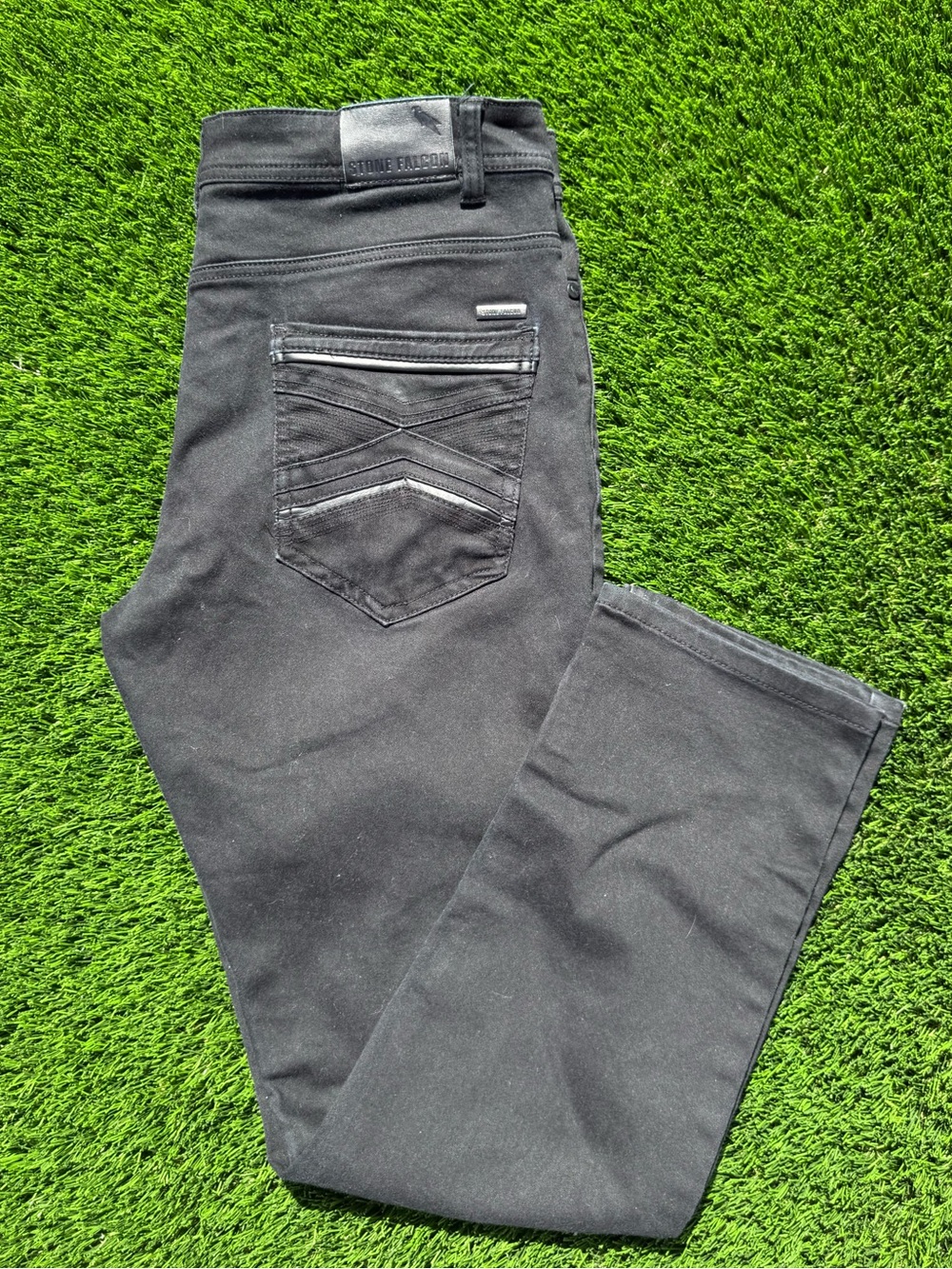 Stone Falcon Slim Straight Black Men’s Jeans with Pocket Stitch Detail